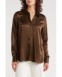 Tahari - Long Sleeve Satin Button-Up Shirt - Lyst