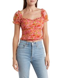 Astr - Helena Ruched Floral Print Crop Top - Lyst