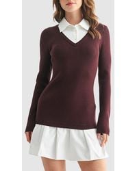 Lush - Long Sleeve Twofer Polo Sweater Dress - Lyst