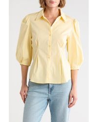Gemma  Jane - Three-Quarter Sleeve Pleated Waist Button-Up Shirt - Lyst