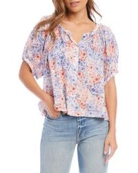 Fifteen Twenty - Floral Cotton Button-Up Peasant Top - Lyst