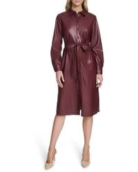 Calvin Klein - Long Sleeve Faux Leather Shirtdress - Lyst