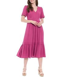 London Times - V-Neck Short Sleeve Midi Dress - Lyst