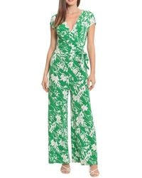 Maggy London - Floral Cap Sleeve Wrap Tie Jumpsuit - Lyst
