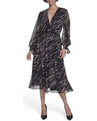 Calvin Klein - Long Sleeve Chiffon A-Line Midi Dress - Lyst