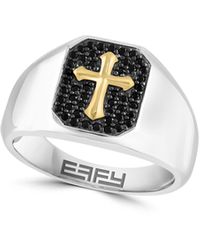 Effy - Sterling Silver & 14k Gold Black Spinel Cross Signet Ring - Lyst