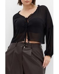 City Chic - Corina Ruffle Trim Sheer Tie Neck Top - Lyst