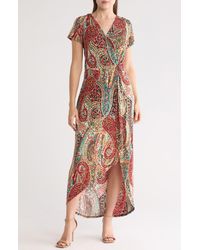 Connected Apparel - Paisley High-low Faux Wrap Dress - Lyst