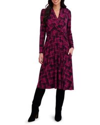 London Times - Print Long Sleeve Side Twist Jersey Fit & Flare Dress - Lyst