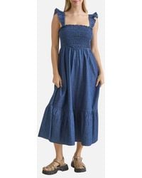 Blu Pepper - Smocked Denim Midi Dress - Lyst