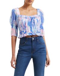 French Connection - Dalla Verona Hallie Watercolor Print Shirred Square Neck Top - Lyst
