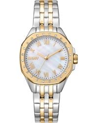 DKNY - Two Tone Crystal Bezel Quartz Bracelet Watch, 30Mm - Lyst