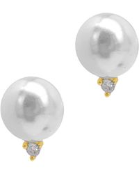 Adornia - 14k Gold Plated Imitation Pearl & Cz Stud Earrings - Lyst