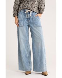 Lucky Brand - Patch Pocket Raw Hem Wide Leg Pull-On Jeans - Lyst