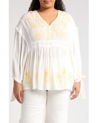 Forgotten Grace - Embroidered Tie Sleeve Top - Lyst