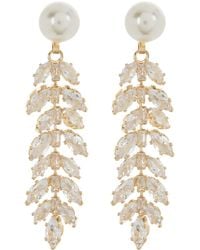Tasha - Crystal & Imitation Pearl Leaf Drop Earrings - Lyst