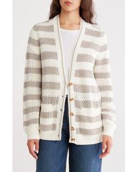 Caslon - Stripe Open Stitch Cotton Blend Cardigan - Lyst