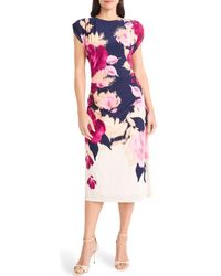 Maggy London - Placement Print Cap Sleeve Midi Dress - Lyst
