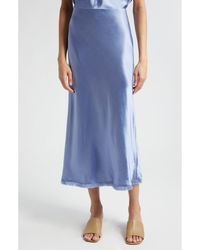 Vince - Satin Frayed Trim Midi Skirt - Lyst