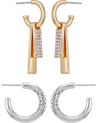 Vince Camuto - Set Of 2 Crystal Embellished Hoop Earrings - Lyst