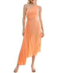 Nicole Miller - One Shoulder Pleat Midi Dress - Lyst