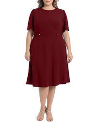 London Times - Short Sleeve Fit & Flare Midi Dress - Lyst