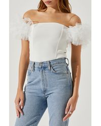 Astr - Calla Off The Shoulder Tulle Sleeve Sweater - Lyst