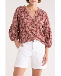 Bobeau - Split Neck Balloon Sleeve Top - Lyst