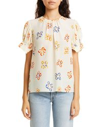 Rebecca Taylor - Flame Floral Print Puff Sleeve Silk Blouse - Lyst