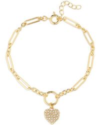 Nordstrom Rack - Pavé Heart Charm Paperclip Chain Bracelet - Lyst