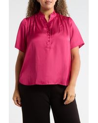 Tahari - Ruffle Split Neck Short Sleeve Top - Lyst