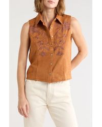Forgotten Grace - Embroidered Faux Suede Button Front Tank - Lyst