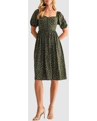 Lush - Puff Sleeve Lace Trim Midi Dress - Lyst