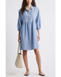 Caslon - Stripe Long Sleeve Linen Blend Dress - Lyst
