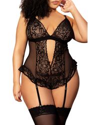 MAPALE - Lace Heart Teddy With Garter Straps - Lyst