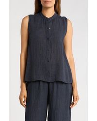 Eileen Fisher - Gingham Sleeveless Organic Linen Button-Up Shirt - Lyst