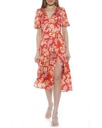 Alexia Admor - V-Neck Puff Sleeve Midi Dress - Lyst