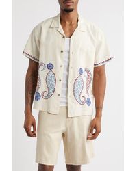 Obey - Quentin Embroidered Short Sleeve Cotton & Linen Button-Up Shirt - Lyst
