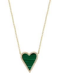 Effy - 14k Yellow Gold Malachite & Diamond Halo Heart Pendant Necklace - Lyst