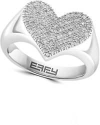Effy - Sterling Silver Pavé Diamond Heart Ring - Lyst