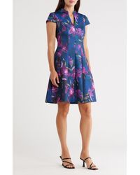 Vince Camuto - Floral Cap Sleeve Scuba Fit & Flare Dress - Lyst