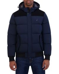 Nautica - Water Resistant Mixed Media Bomber Jacket - Lyst