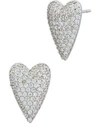 Savvy Cie Jewels - Cz Pavé Heart Stud Earrings - Lyst