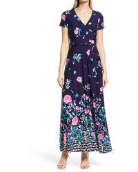 Eliza J - Floral Print Faux Wrap Maxi Dress - Lyst
