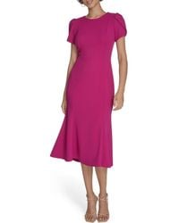 Calvin Klein - Tulip Sleeve Crepe A-Line Midi Dress - Lyst
