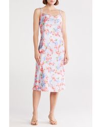 Bebe - Satin Drape Midi Dress - Lyst