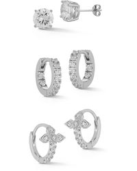 Glaze Jewelry - Set Of 3 Sterling Silver Cz Huggie Hoop Earrings - Lyst