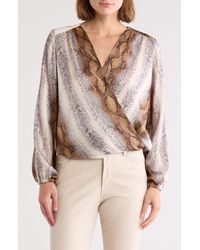 Tahari - Long Sleeve Faux Wrap Blouse - Lyst