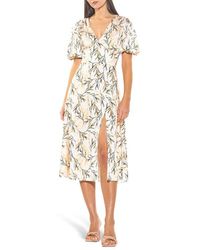 Alexia Admor - V-Neck Puff Sleeve Midi Dress - Lyst