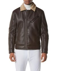 Marc New York Maxton Faux Leather & Faux Shearling Collar Moto Jacket - Brown